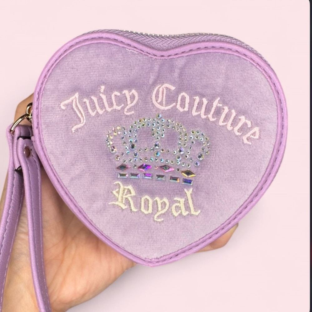 Juicy Couture Crown Velour Lavender Purple Heart Wristlet with Crystals BNWT